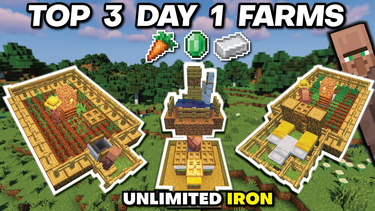 Minecraft Top 3 DAY 1 Farms for your World (Day 1, No Redstone)