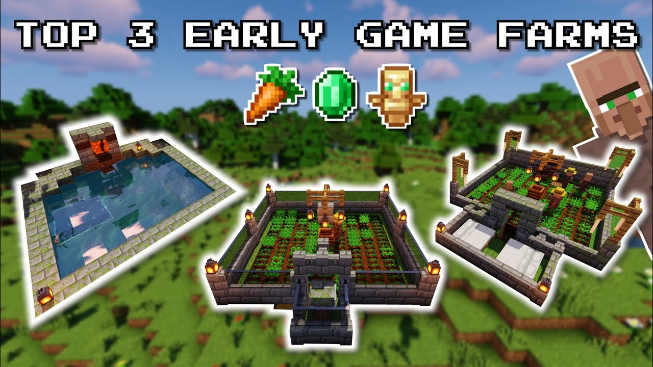 Easy TOP 3 EARLY GAME Farms Minecraft | Starter Farms, No Redstone