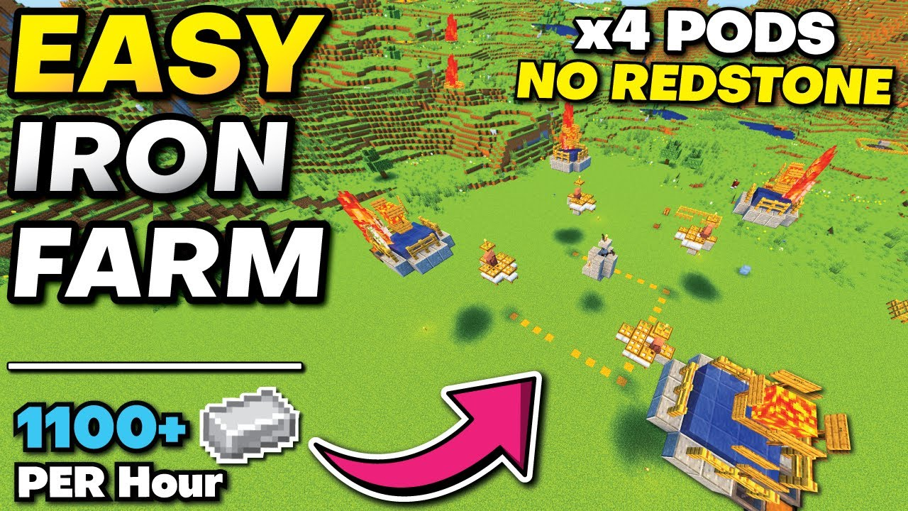 Minecraft MUST Have Iron Farm - 4 Pods (No Redstone)